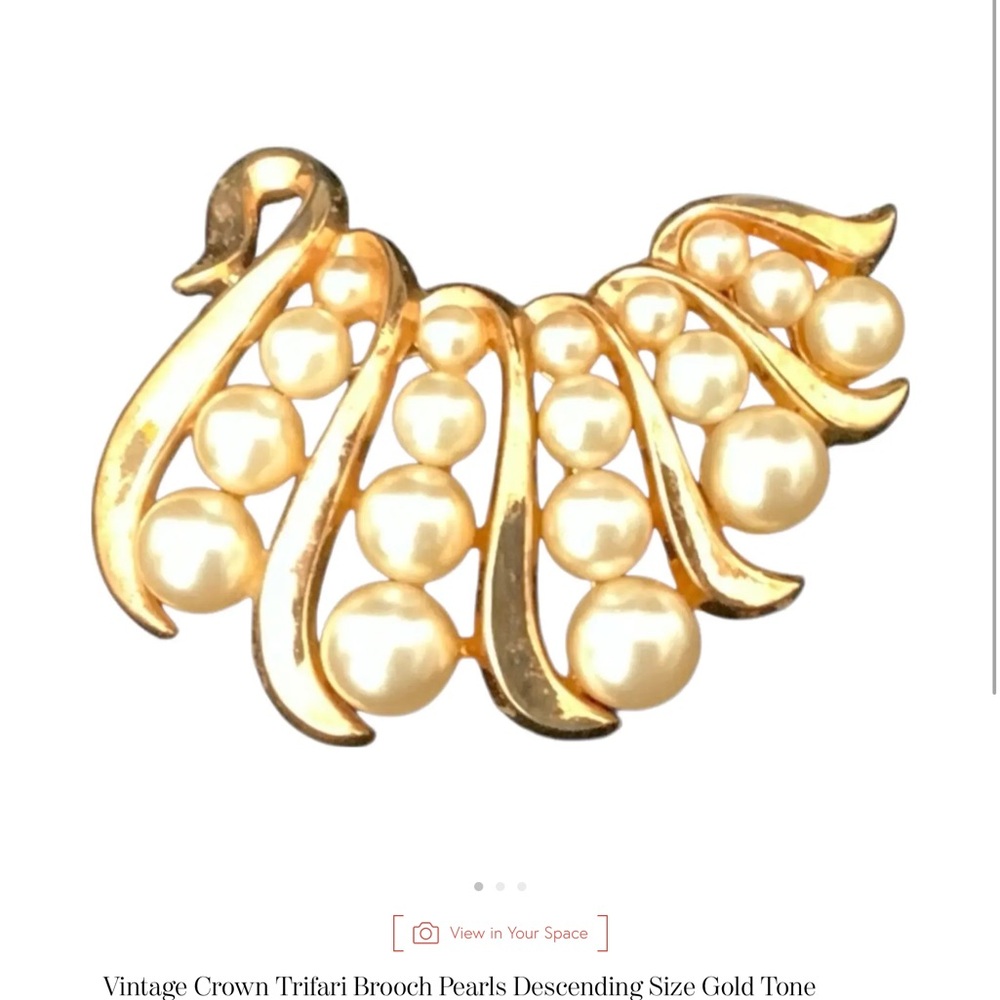Trifari Gold-Tone Brooch with Pearl Accents